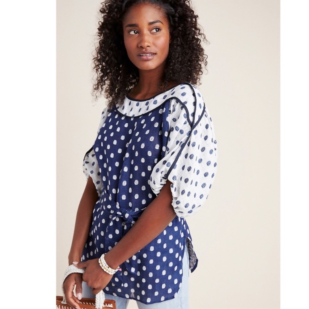 Anthropologie Eva Franco Polka Dot Linen Top (2)